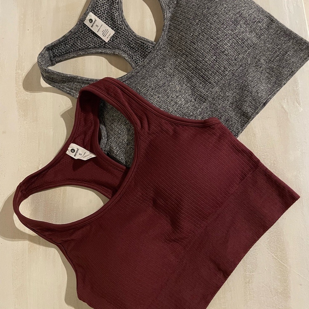 90 Degree By Reflex Charcoal and Maroon Sports Bras, Set 2. NWOT